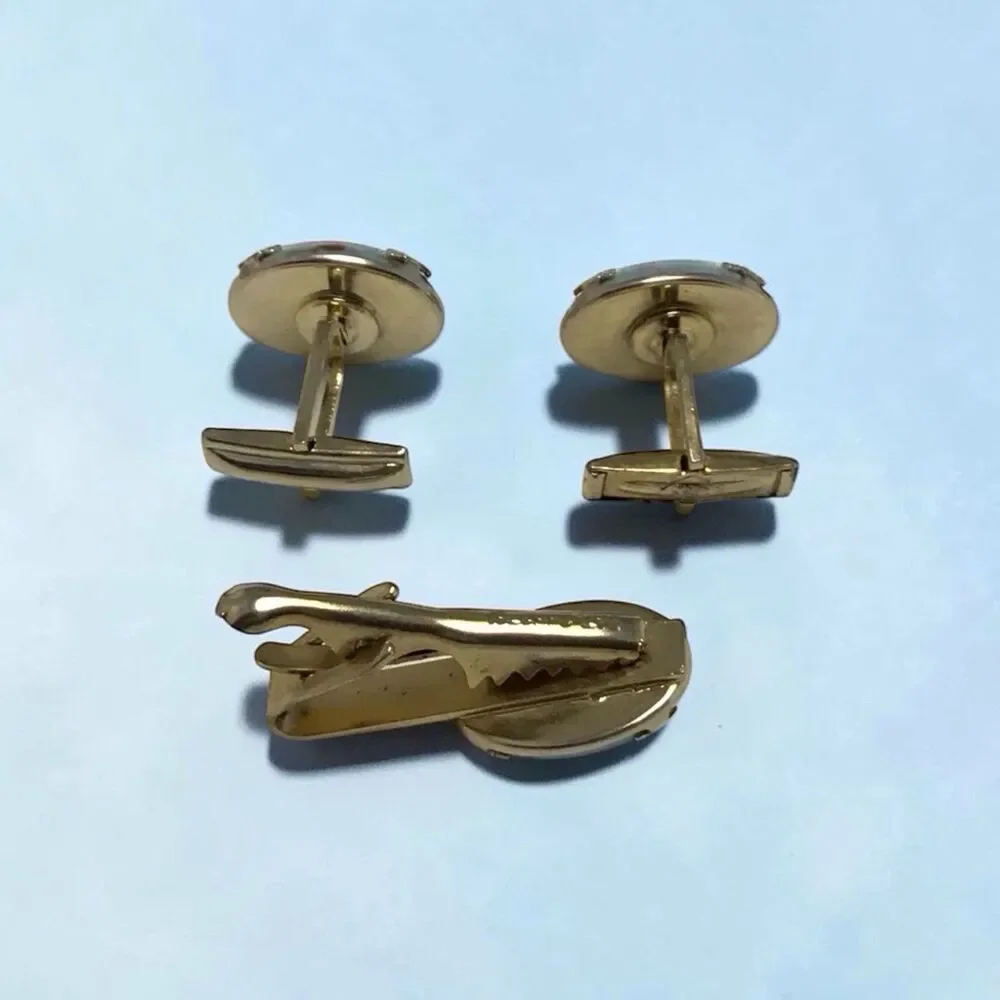 Vintage Sara Coventry Cuff Links And Tie Clip, NWOT,faux Gem Stone,Gold Tone